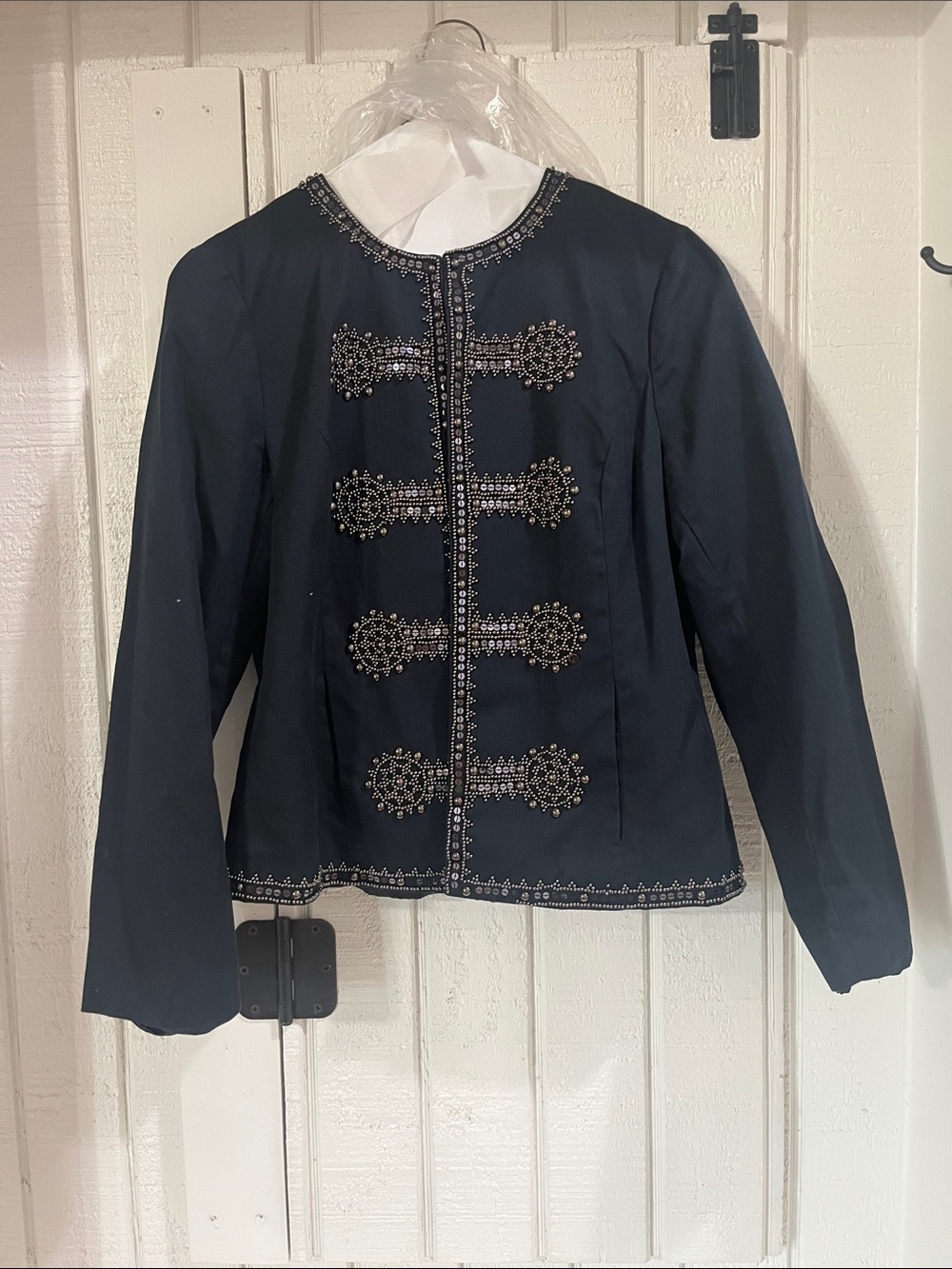 CHICOS Embellished Black Women's Jacket - Elegant Beaded Detail Sz 1 (M/8)
